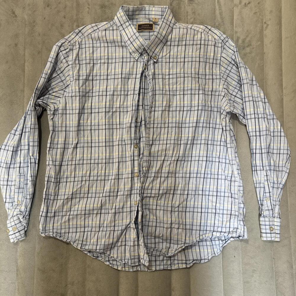 James Tattersall Men’s Button Down Shirt Size‎ XL Blue Yellow Plaid Long Sleeve
